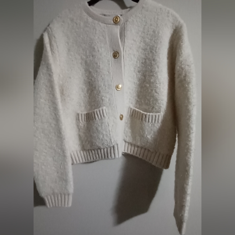 Zara Cream Sweater with Gold Accent